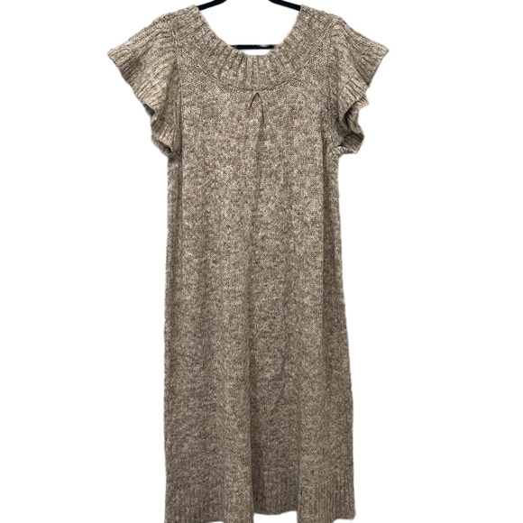 FOSSIL Alpaca Blend Knit Sweater Dress Oatmeal Sz L Cap Ruffle Sleeve V-Neck. - Picture 5 of 6